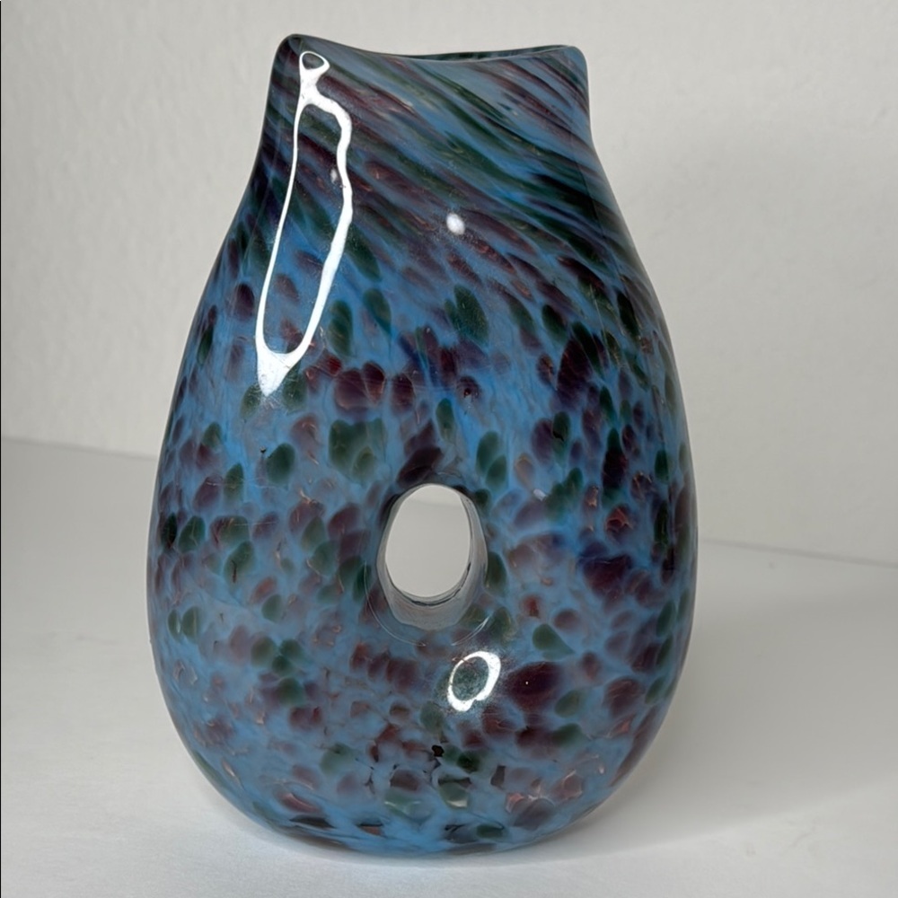 Blue Purple Glass Keyhole Vase Swirl Collectible Art Signed Vintage 2010 Gift - Picture 3 of 7